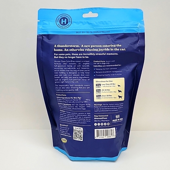 LAST CHANCE! Honest Paws Calm 5mg Bites Dog Treats 9.5oz Peanut Butter Flavor - Picture 2 of 5